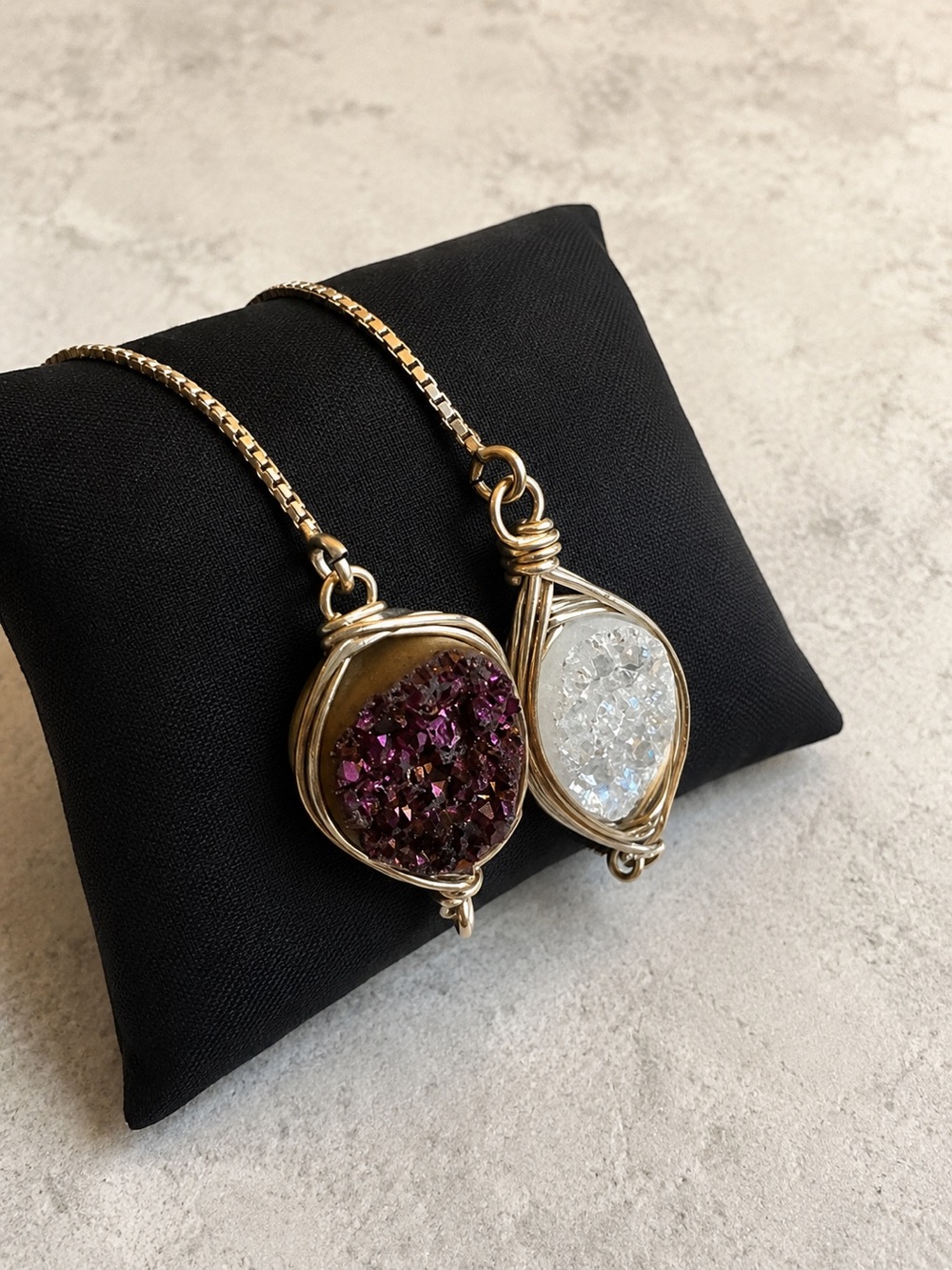 Druzy Gemstone Bracelet Bundle Set of 2 Sterling Silver Handmade Adjustable - Picture 5 of 9